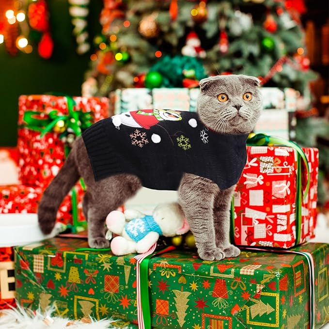 Christmas Dog Sweaters Xmas Pet Outfit Clothes Cute Black Snowman Costume Puppy - Image 8