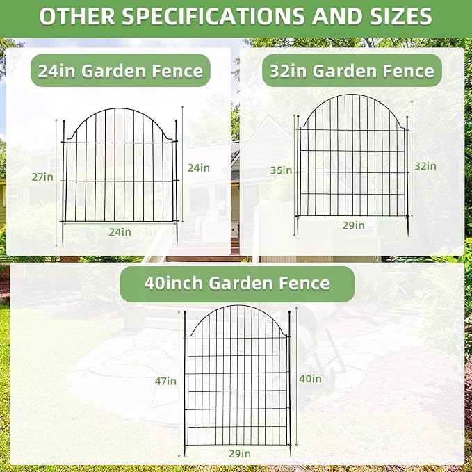 10 Panels No Dig Decorative Garden Fence, 32in x 23.6ft Outdoor Animal Barrier - Image 7