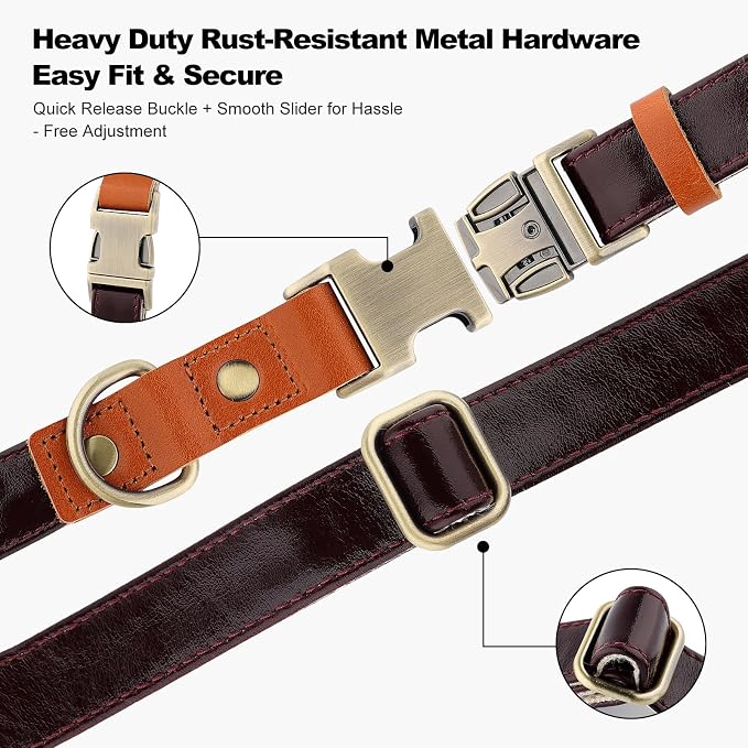 Plutus Pet Genuine Leather & Hemp Dog Collar – Adjustable Heavy Duty Pet Collar - Image 5