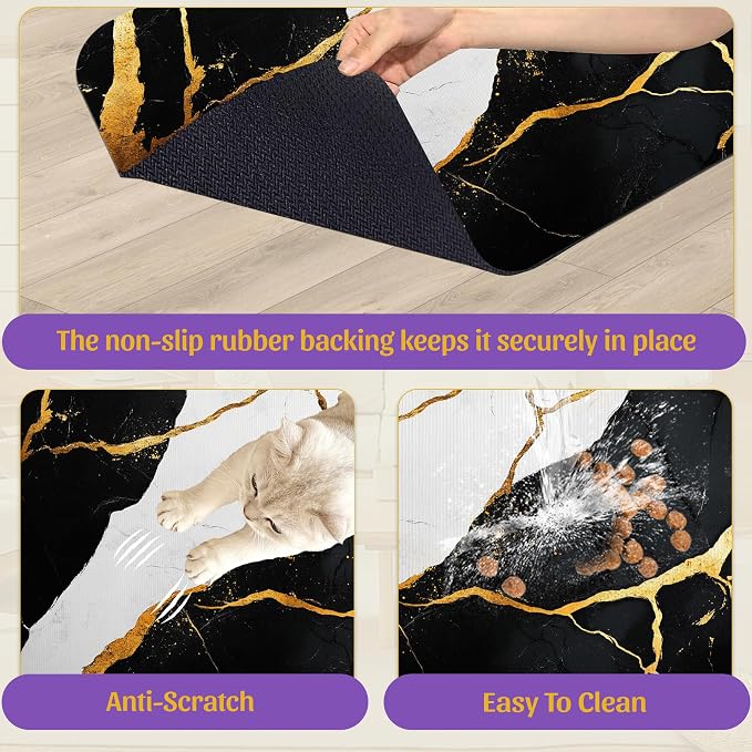 Black Gold Marble Dog and Cat Food Mat, Absorbent Feeding Placemat, Waterproof - Image 6