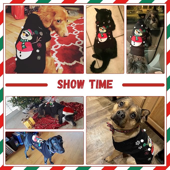 Christmas Dog Sweaters Xmas Pet Outfit Clothes Cute Black Snowman Costume Puppy - Image 3