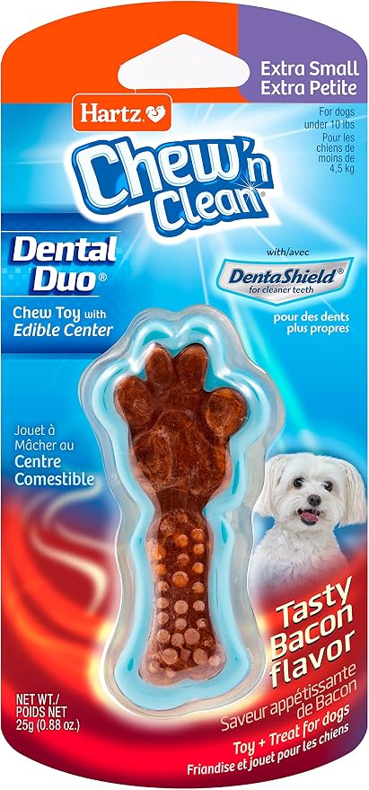 Hartz Chew 'n Clean Dental Duo Bacon Flavored Dental Dog Chew Toy and Treat by Hartz