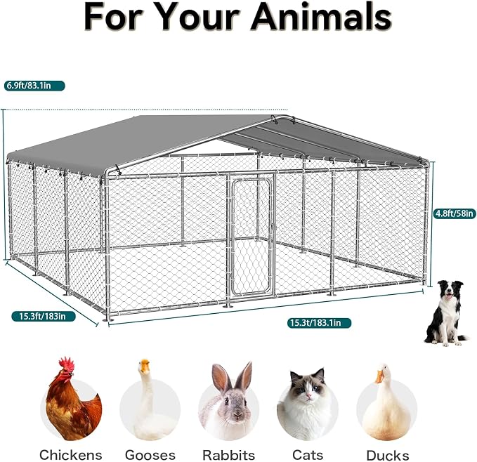 15.3'x15.3'Large Outdoor Dog Kennel Outside– Heavy-Duty Dog Enclosure - Image 5