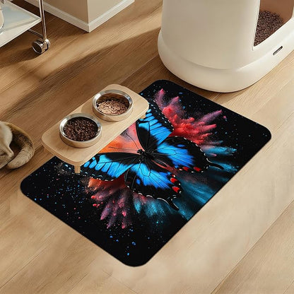 Blue Butterfly on Blooming Pet Feeding Mat– Christmas Stocking Quick Dry by LUTASER