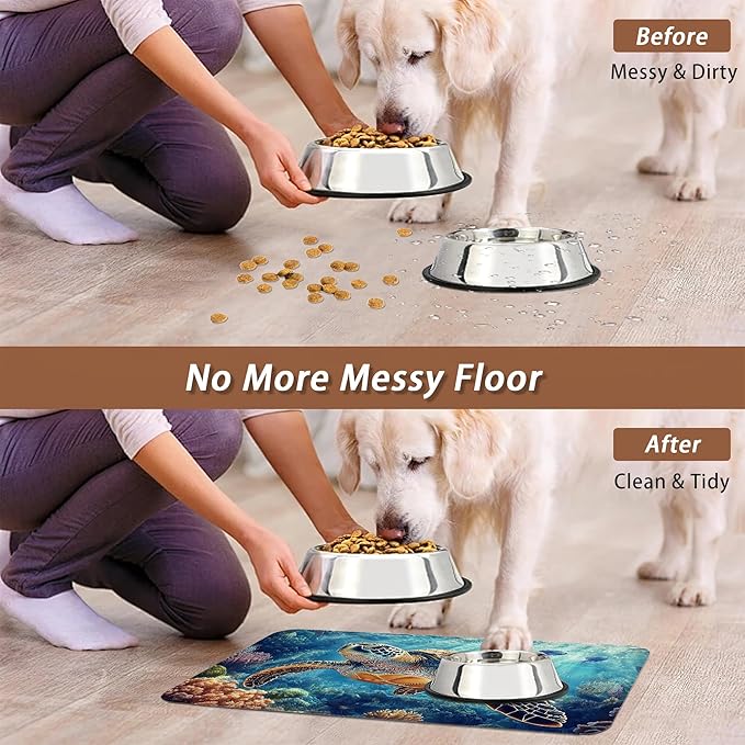 Turtle Dog Cat Food Mat, Coral Fish Absorbent Pet Feeding Mat - Image 5