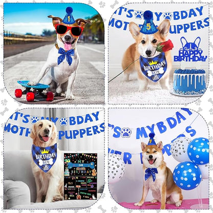 Blue Dog Birthday Party Supplies Pet Birthday Bandanas Boy Doggy Birthdays Hat - Image 6