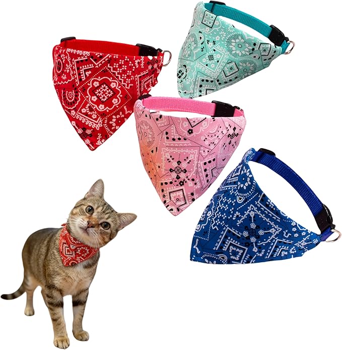 Cat and Puppy Bandana Collar Set, 4 Pack Adjustable Cotton Pet Neck Scarves by CWYZA