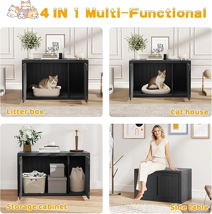 Cat Litter Box Enclosure, Indoor Outdoor Cat House Weatherproof, Side Table - Image 5