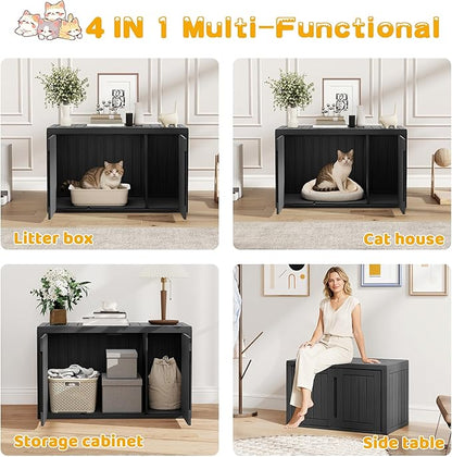 Cat Litter Box Enclosure, Indoor Outdoor Cat House Weatherproof, Side Table - Image 5