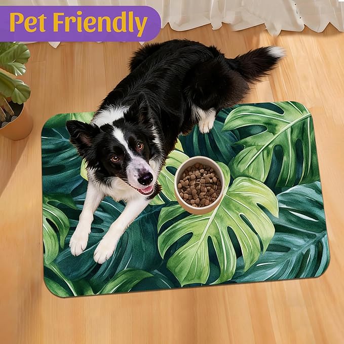 Tropical Palm Leaves Pet Feeding Mat, Absorbent Quick-Dry Dog Cat Bowl Mat - Image 7
