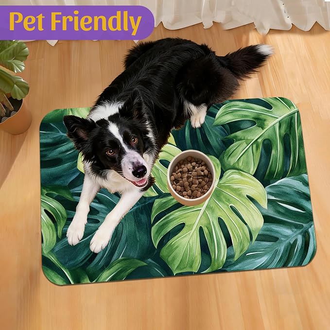 Tropical Palm Leaves Pet Feeding Mat, Absorbent Quick-Dry Dog Cat Bowl Mat - Image 7