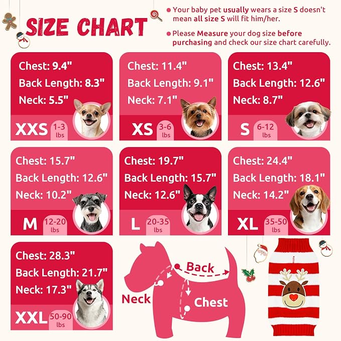 Dog Christmas Sweater Cute Striped Reindeer Xmas Pet Clothes Holiday Puppy Cat - Image 6