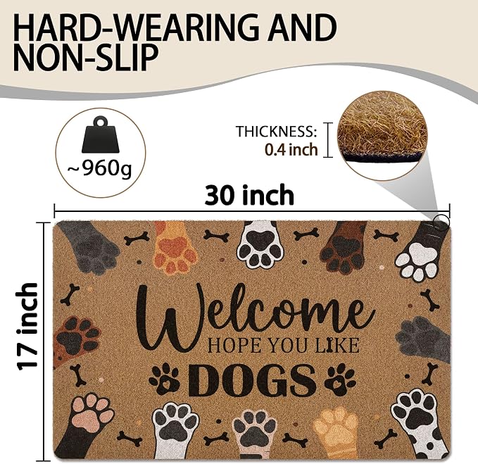 Welcome Hope You Like Dogs Door Mat, Cute Dog Paws Print Artificial Coir Front - Image 3