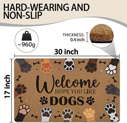 Welcome Hope You Like Dogs Door Mat, Cute Dog Paws Print Artificial Coir Front - Image 3