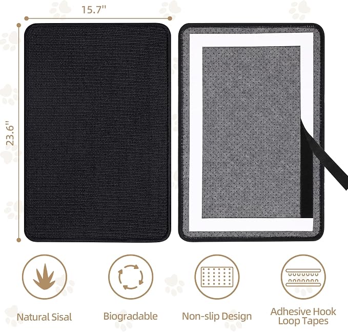 Black Cat Scratching Mat Sisal, 2 Packs Sisal Fabric Large Cat Scratching Pad - Image 2