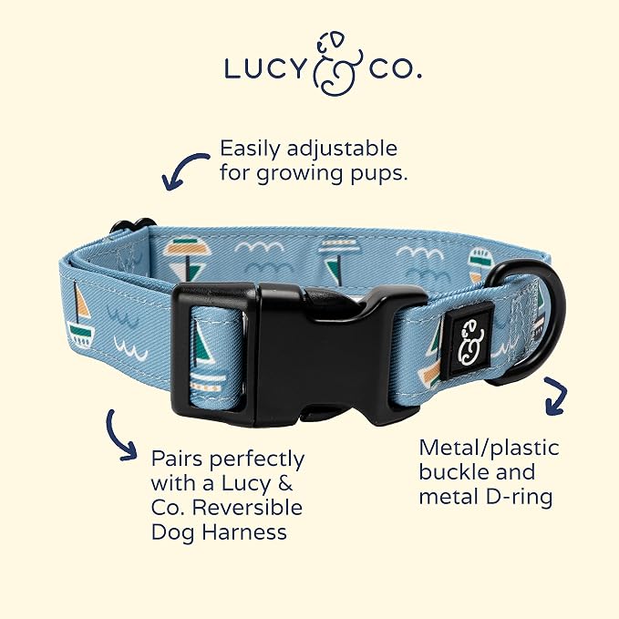 Lucy & Co. Set Sail Adjustable Dog Collar- Cute Designer Pet Collar - Image 2