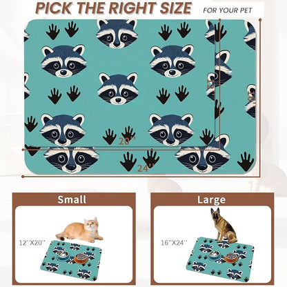 Cute Raccoon Dog Food Mat for Floors, Absorbent Pet Food and Water Bowl Mats - Image 2