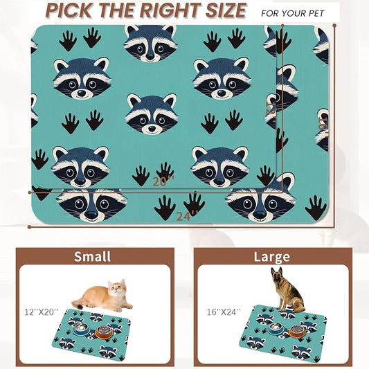 Cute Raccoon Dog Food Mat for Floors, Absorbent Pet Food and Water Bowl Mats - Image 2