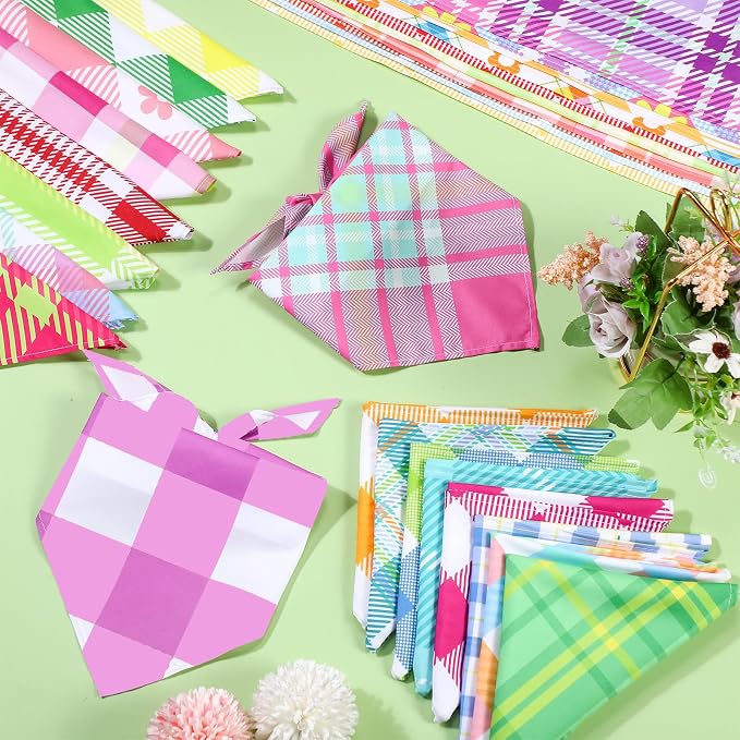 Sweetude 60 Pcs Spring Plaid Dog Bandanas Bulk Spring Pet Scarf Bibs Adjustable - Image 4