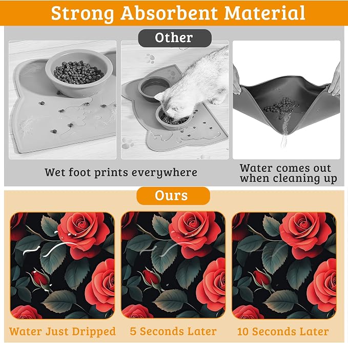 Retro Rose Feeding Mat, Non-Slip Rubber Backing Mat, Cat Dog Accessories - Image 3