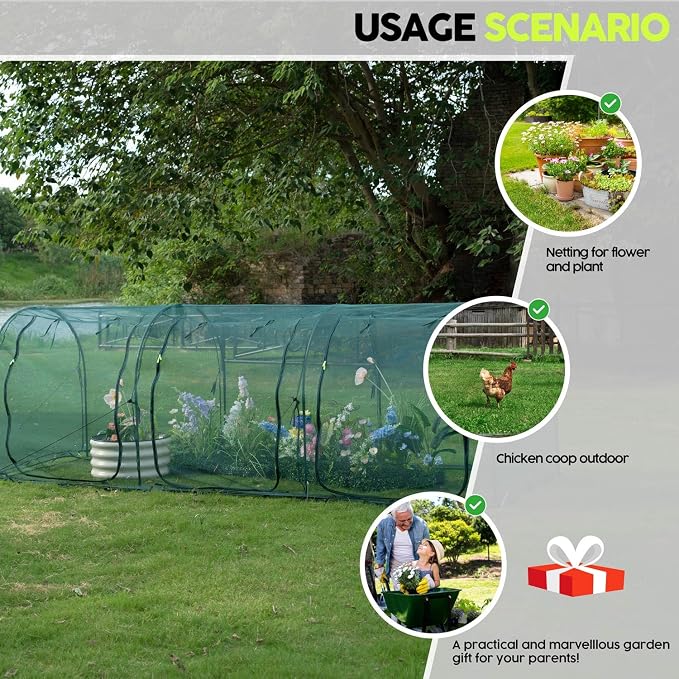 Poray Large 12.3X4FT Tunnel Plant Netting Cover, 4.1FT Tall Crop Cage Tomato - Image 7