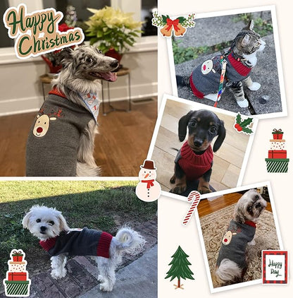 Dog Christmas Sweater Xmas Pet Clothes Cute Gray Reindeer Holiday Puppy Cat - Image 6