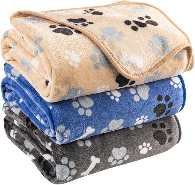 Dog Blanket Paw Bone Pattern 1 Pack 3 Colorful 60"*50" Super Soft Warm Flannel by AIWEKHOME