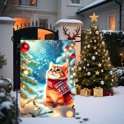 Christmas Garden Flag Winter Flag Cute Kitten Scarf Snow Scene Outdoor Yard - Image 5