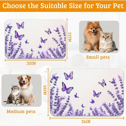 Pet Feeding Mat, Lavender Butterfly Absorbent Dog Cat Food Mat Purple Dog Mat - Image 6