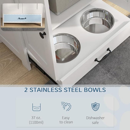 PawHut Pet Feeding Station, Elevated Dog Bowls, Dog Food Storage Cabinet - Image 6