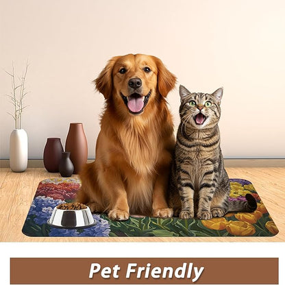 Tulip Lavender Pet Feeding Mat, Vintage Flower Fields Absorbent Quick-Dry Cat - Image 6