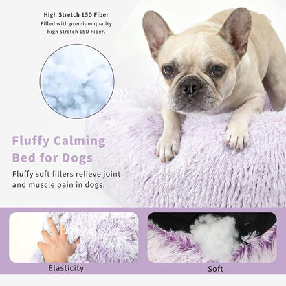 Calming Donut Dogs Beds for Small Dogs Washable, 23inch Plush Round Pet Bed for - Image 3