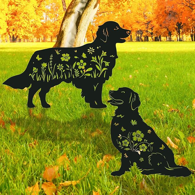 Golden Retriever Metal Garden Stakes Yard Decor, Lawn Ornaments by RNGMSI