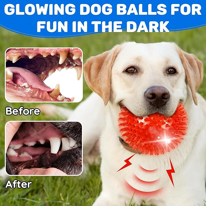 4 Pack 4.5" Light Up Squeaky Dog Balls, Spiky Dog Toy Balls - Image 6