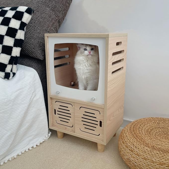 Cat House Side Table, 2-in-1 Wooden Cat House and Bedside Table - Image 5