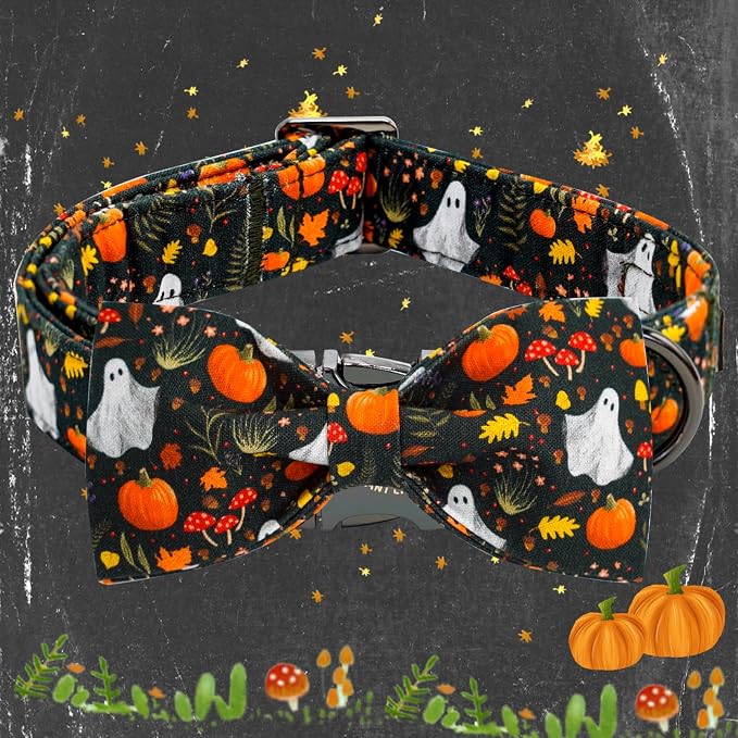 Elegant little tail Fall Dog Collars, Ghosts Pumpkin Print Halloween Pet Collar - Image 3
