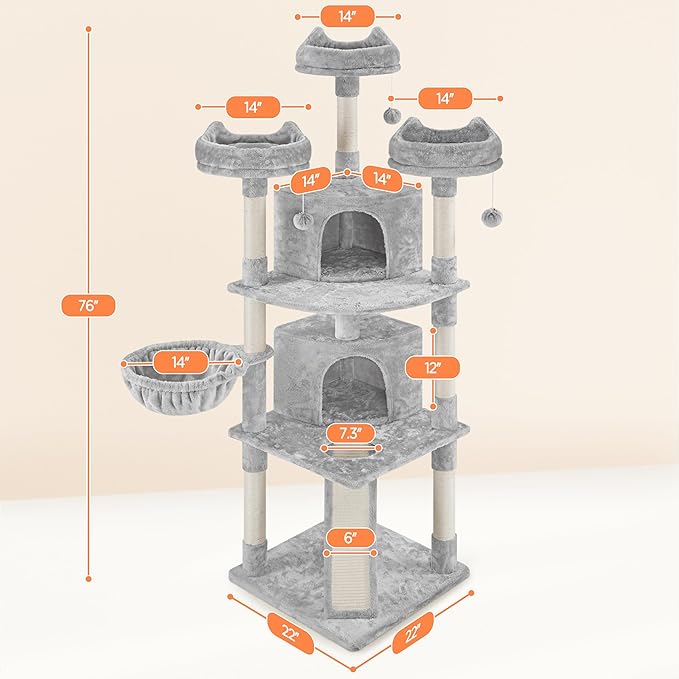 Yaheetech 76in Cat Tree Multi-Level Cat Tower - Image 3