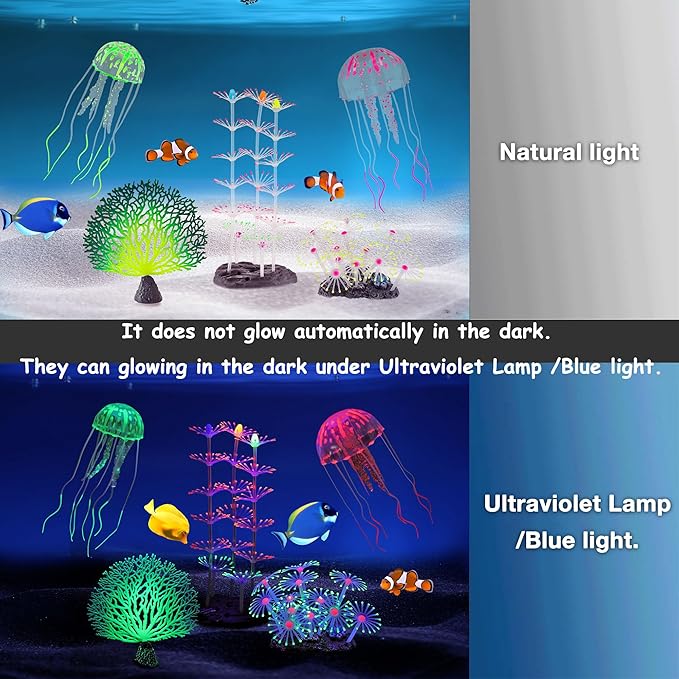 Lpraer 5 Packs Glow Aquarium Decorations Branch Coral Tree Glowing Jellyfish - Image 2