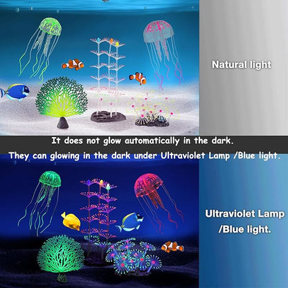 Lpraer 5 Packs Glow Aquarium Decorations Branch Coral Tree Glowing Jellyfish - Image 2
