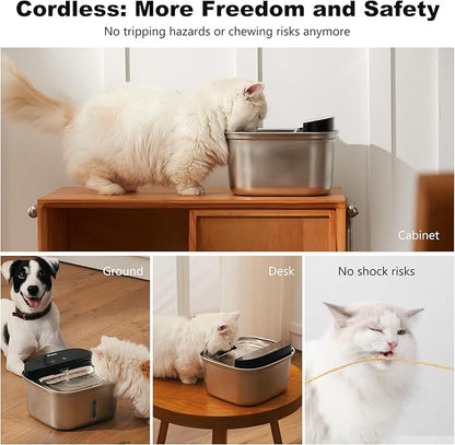 Wireless Cat Water Fountain Stainless Steel, 128oz/3.78L Cordless Automatic - Image 3