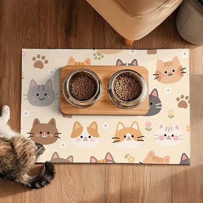 Cat Feeding Mat 24x16 inch Beige Kitten Print Pet Bowl Placemat Non Slip Floor - Image 5