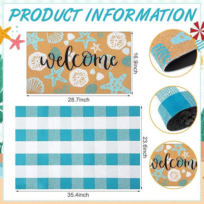 Tinideya 2 Pcs Summer Door Mat Coastal Beach Welcome Non Slip Coir Mats Sea - Image 2