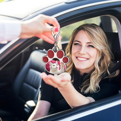 Custom Pet Photo Keychain Personalized Photo Pawprint Dog Tag Keychain Engraved - Image 4