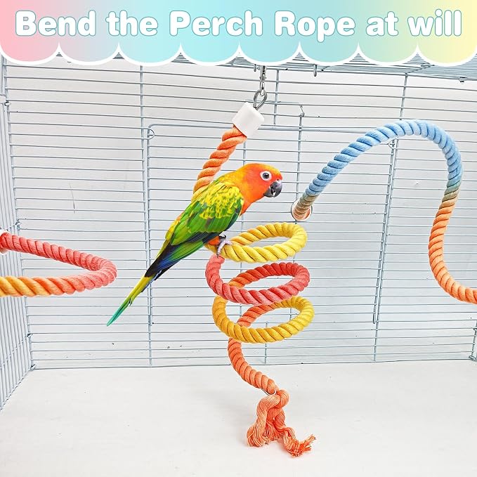 BNOSDM 3 Pcs Rope Perches for Bird Cages Gradient Sunset Color Bendable - Image 3