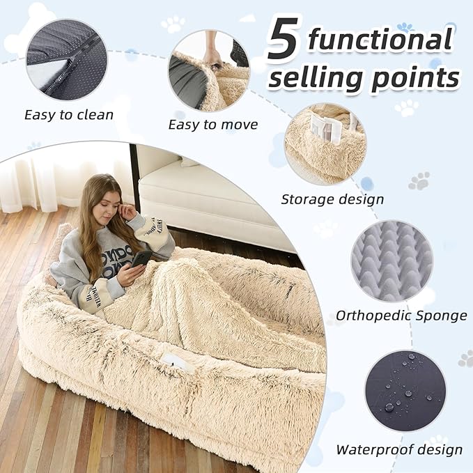 Human Dog Bed, Washable Faux Fur Pet Bed - Image 3