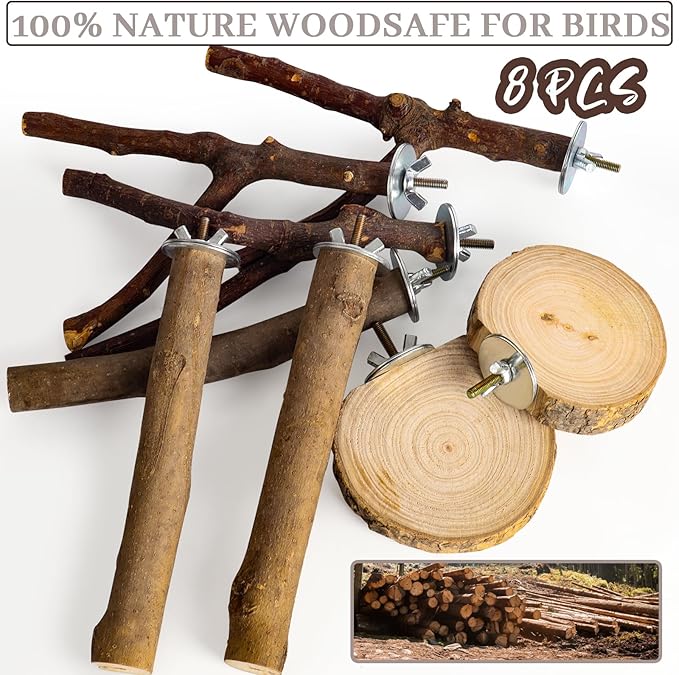 8 Pack Natural Wood Bird Perches, Parrot Perch Stand Bird Cage Accessories - Image 4