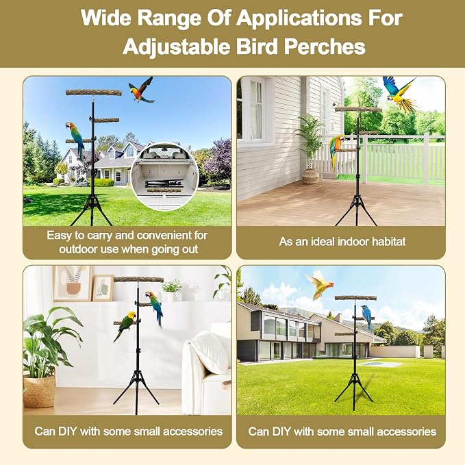 3-Layer 16-63 Inch Height Adjustable Bird Perch Pepper Wood Birds Training - Image 6