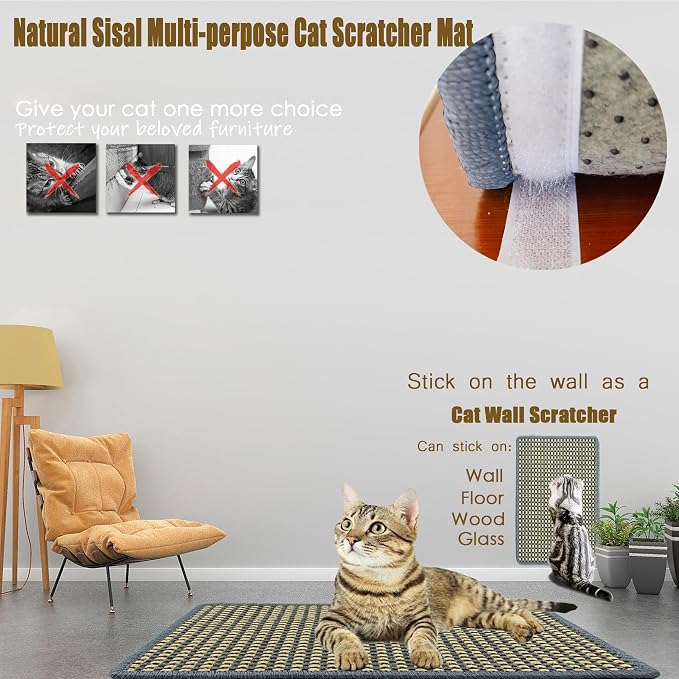 Cat Scratching Mat, 23.6 x 15.7inch Sisal Cat Scratchers - Image 6