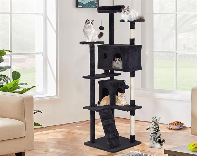 Heavy Duty Cat Tree Tower, Cat Condo, Hanging Ball, Dark Grey by BORGEBY