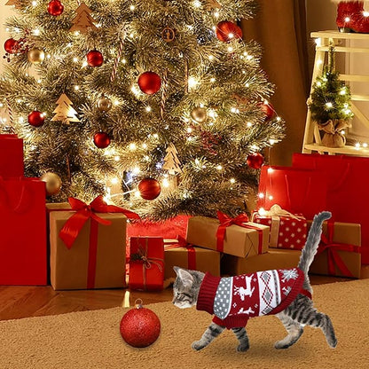 Cat Christmas Sweater Pet Winter Warm Coat Pajamas Reindeer Snowflake Knitwear - Image 5